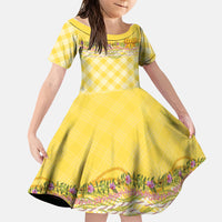 Hawaii Palaka Pikake Lokelani Plumeria Family Matching Off Shoulder Short Dress and Hawaiian Shirt Melemele Coquette Bow LT01 Daughter's Dress Yellow - Polynesian Pride