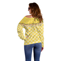 Hawaii Palaka Pikake Lokelani Plumeria Off Shoulder Sweater Melemele Coquette Bow LT01 - Polynesian Pride