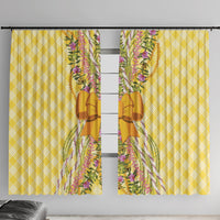 Hawaii Palaka Pikake Lokelani Plumeria Window Curtain Melemele Coquette Bow LT01 With Hooks Yellow - Polynesian Pride