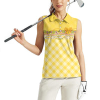 Hawaii Palaka Pikake Lokelani Plumeria Women Sleeveless Polo Shirt Melemele Coquette Bow LT01 - Polynesian Pride