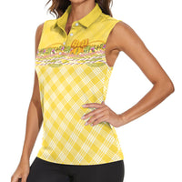 Hawaii Palaka Pikake Lokelani Plumeria Women Sleeveless Polo Shirt Melemele Coquette Bow LT01 - Polynesian Pride