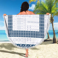 Samoa Siapo Blue Trimmed Beach Blanket Samoa White Sunday - Polynesian Pride