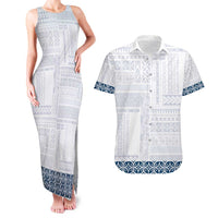 Samoa Siapo Blue Trimmed Couples Matching Tank Maxi Dress and Hawaiian Shirt Samoa White Sunday - Polynesian Pride