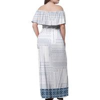 Samoa Siapo Blue Trimmed Family Matching Off Shoulder Maxi Dress and Hawaiian Shirt Samoa White Sunday - Polynesian Pride