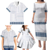 Samoa Siapo Blue Trimmed Family Matching Puletasi and Hawaiian Shirt Samoa White Sunday - Polynesian Pride