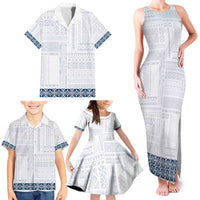 Samoa Siapo Blue Trimmed Family Matching Tank Maxi Dress and Hawaiian Shirt Samoa White Sunday - Polynesian Pride