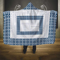 Samoa Siapo Blue Trimmed Hooded Blanket Samoa White Sunday LT01 - Polynesian Pride