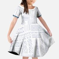 Samoa Siapo Blue Trimmed Kid Short Sleeve Dress Samoa White Sunday - Polynesian Pride