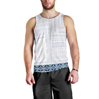 Samoa Siapo Blue Trimmed Men Tank Top Samoa White Sunday - Polynesian Pride