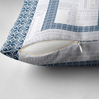 Samoa Siapo Blue Trimmed Pillow Cover Samoa White Sunday - Polynesian Pride