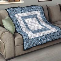 Samoa Siapo Blue Trimmed Quilt Samoa White Sunday - Polynesian Pride
