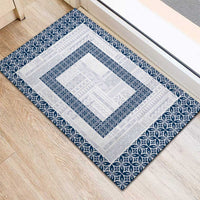 Samoa Siapo Blue Trimmed Rubber Doormat Samoa White Sunday - Polynesian Pride
