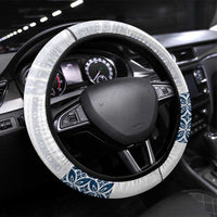 Samoa Siapo Blue Trimmed Steering Wheel Cover Samoa White Sunday - Polynesian Pride