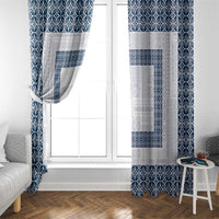 Samoa Siapo Blue Trimmed Window Curtain Samoa White Sunday - Polynesian Pride