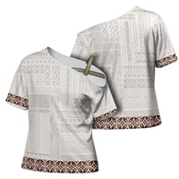 Samoa Siapo Brown Trimmed Cross Shoulder Shirt Samoa White Sunday - Polynesian Pride