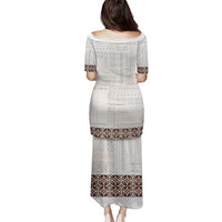 Samoa Siapo Brown Trimmed Family Matching Puletasi and Hawaiian Shirt Samoa White Sunday - Polynesian Pride