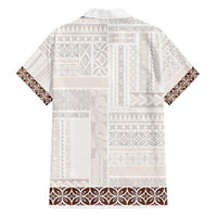 Samoa Siapo Brown Trimmed Family Matching Short Sleeve Bodycon Dress and Hawaiian Shirt Samoa White Sunday - Polynesian Pride