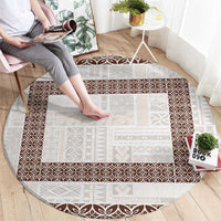 Samoa Siapo Brown Trimmed Round Carpet Samoa White Sunday - Polynesian Pride