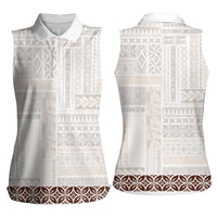 Samoa Siapo Brown Trimmed Women Sleeveless Polo Shirt Samoa White Sunday - Polynesian Pride