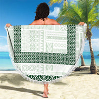 Samoa Siapo Green Trimmed Beach Blanket Samoa White Sunday - Polynesian Pride