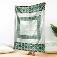 Samoa Siapo Green Trimmed Blanket Samoa White Sunday - Polynesian Pride