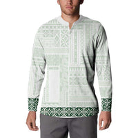 Samoa Siapo Green Trimmed Button Sweatshirt Samoa White Sunday - Polynesian Pride