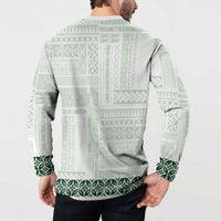 Samoa Siapo Green Trimmed Button Sweatshirt Samoa White Sunday - Polynesian Pride