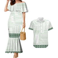 Samoa Siapo Green Trimmed Couples Matching Mermaid Dress and Hawaiian Shirt Samoa White Sunday - Polynesian Pride