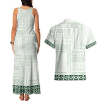 Samoa Siapo Green Trimmed Couples Matching Tank Maxi Dress and Hawaiian Shirt Samoa White Sunday - Polynesian Pride