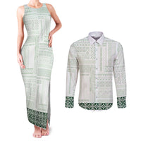 Samoa Siapo Green Trimmed Couples Matching Tank Maxi Dress and Long Sleeve Button Shirt Samoa White Sunday - Polynesian Pride