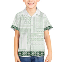 Samoa Siapo Green Trimmed Family Matching Long Sleeve Bodycon Dress and Hawaiian Shirt Samoa White Sunday - Polynesian Pride