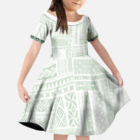 Samoa Siapo Green Trimmed Family Matching Off Shoulder Maxi Dress and Hawaiian Shirt Samoa White Sunday - Polynesian Pride