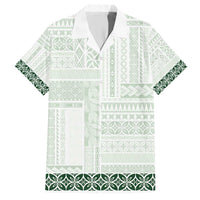 Samoa Siapo Green Trimmed Family Matching Short Sleeve Bodycon Dress and Hawaiian Shirt Samoa White Sunday - Polynesian Pride
