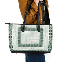 Samoa Siapo Green Trimmed Leather Tote Bag Samoa White Sunday - Polynesian Pride