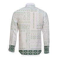 Samoa Siapo Green Trimmed Long Sleeve Button Shirt Samoa White Sunday - Polynesian Pride