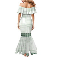 Samoa Siapo Green Trimmed Mermaid Dress Samoa White Sunday - Polynesian Pride