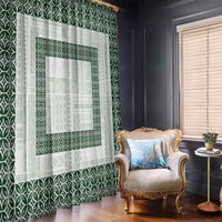 Samoa Siapo Green Trimmed Window Curtain Samoa White Sunday - Polynesian Pride