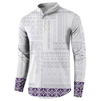 Samoa Siapo Purple Trimmed Button Sweatshirt Samoa White Sunday - Polynesian Pride