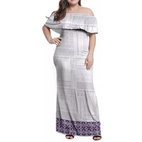 Samoa Siapo Purple Trimmed Family Matching Off Shoulder Maxi Dress and Hawaiian Shirt Samoa White Sunday - Polynesian Pride