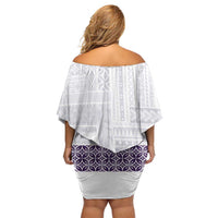 Samoa Siapo Purple Trimmed Family Matching Off Shoulder Short Dress and Hawaiian Shirt Samoa White Sunday - Polynesian Pride