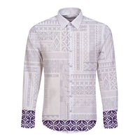 Samoa Siapo Purple Trimmed Long Sleeve Button Shirt Samoa White Sunday - Polynesian Pride