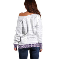 Samoa Siapo Purple Trimmed Off Shoulder Sweater Samoa White Sunday - Polynesian Pride
