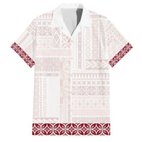 Samoa Siapo Red Trimmed Family Matching Off The Shoulder Long Sleeve Dress and Hawaiian Shirt Samoa White Sunday - Polynesian Pride