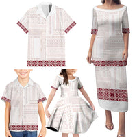 Samoa Siapo Red Trimmed Family Matching Puletasi and Hawaiian Shirt Samoa White Sunday - Polynesian Pride