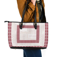 Samoa Siapo Red Trimmed Leather Tote Bag Samoa White Sunday - Polynesian Pride