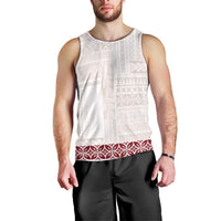 Samoa Siapo Red Trimmed Men Tank Top Samoa White Sunday - Polynesian Pride