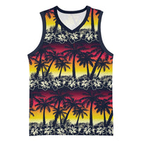 Hawaii Hibiscus Palm Tree Sunset Basketball Jersey Tropical Style - Polynesian Pride