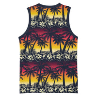 Hawaii Hibiscus Palm Tree Sunset Basketball Jersey Tropical Style - Polynesian Pride