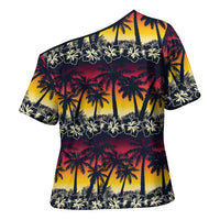 Hawaii Hibiscus Palm Tree Sunset Cross Shoulder Shirt Tropical Style - Polynesian Pride