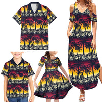 Hawaii Hibiscus Palm Tree Sunset Family Matching Summer Maxi Dress and Hawaiian Shirt Tropical Style - Polynesian Pride